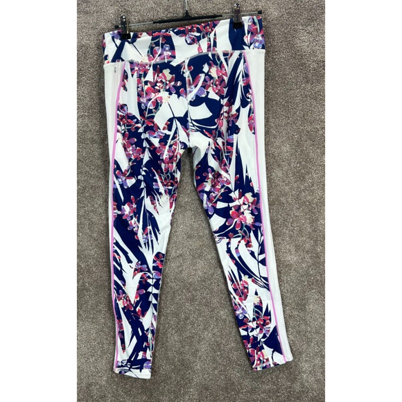 Fabletics Leggings Womens Large White Pink Floral Actual 30X27 Stretch Pants NWT - Picture 4 of 8
